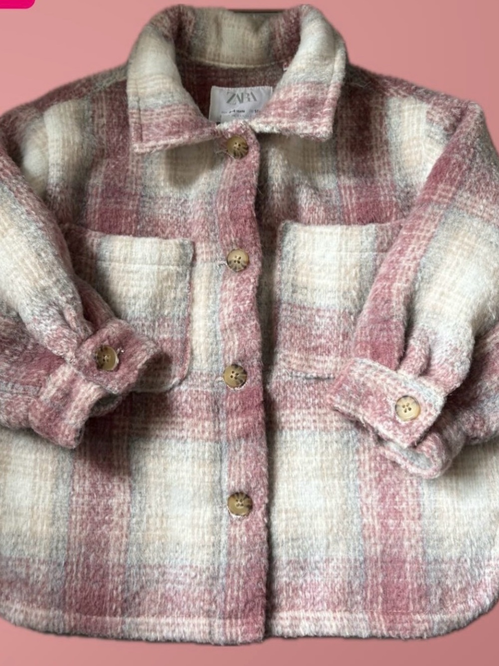 Zara Girls Plaid Shacket in Pink and Cream